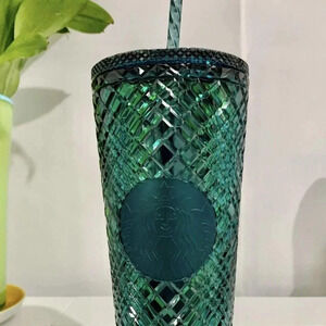 NEW Starbucks Asia Limited Dark Green Crystal Cold Tumbler + Straw